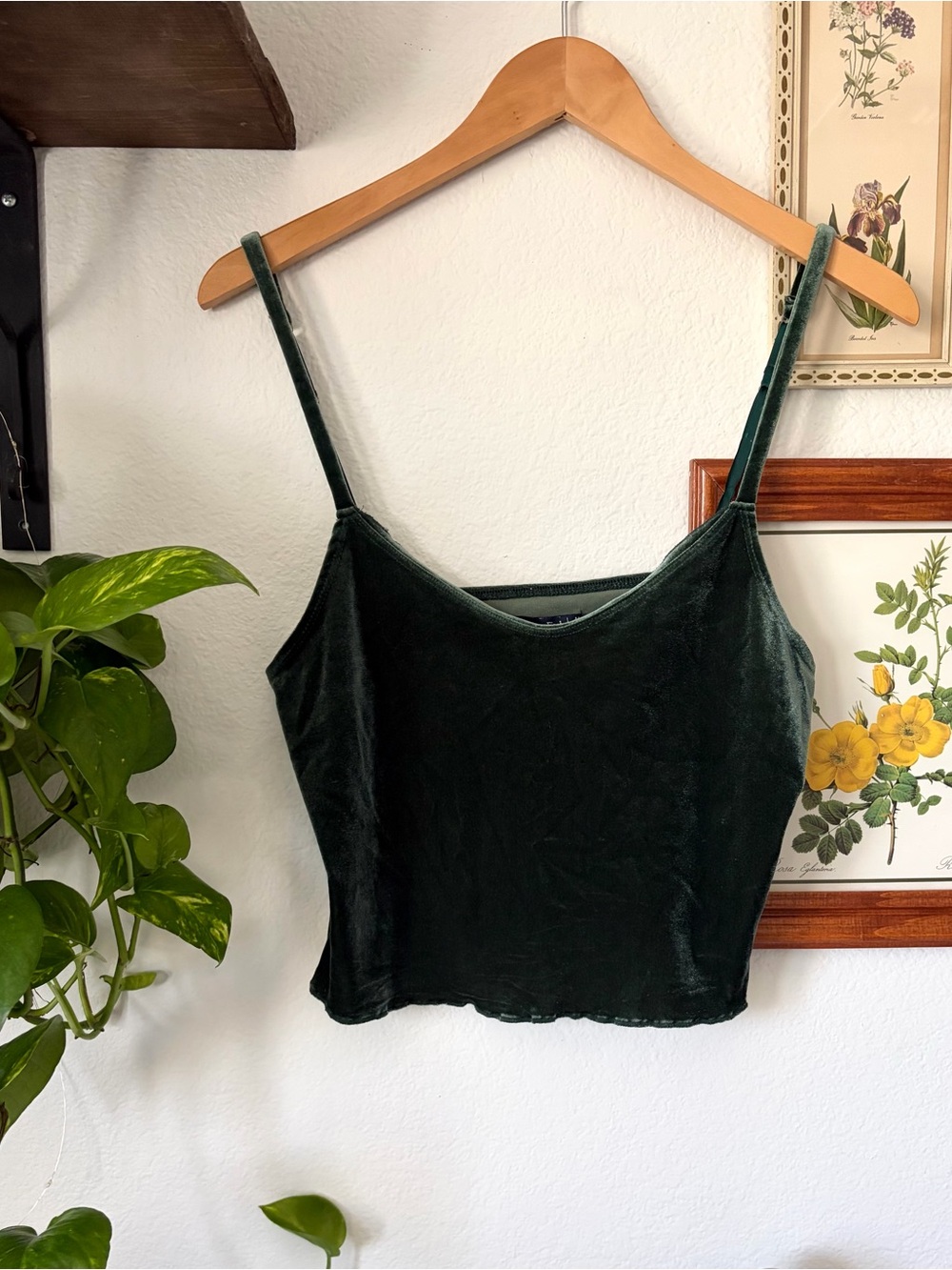 Abercrombie & Fitch Dark Green Velvet Spaghetti Strap Crop Top Cami - Medium Y2K